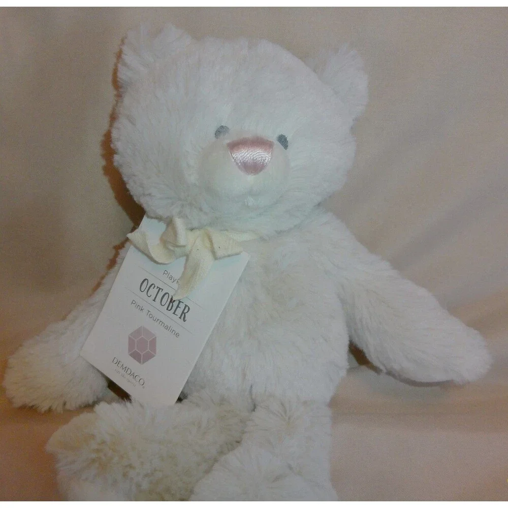 Demdaco Birthstone Bear Cream Plush October Pink Tourmaline Heart Foot 9 Inch